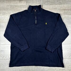 VTG 90s Polo by Ralph Lauren‎ Sweater Men's 2XLT Blue 1/4 Zip Sportswear Casual